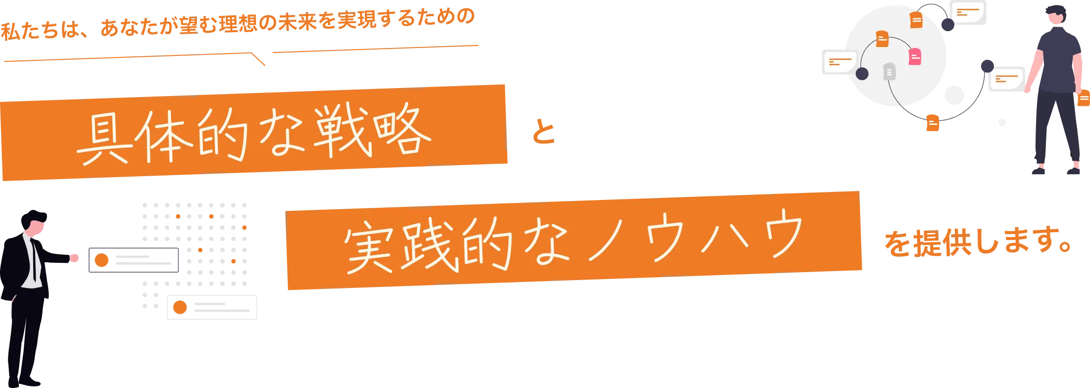 私たちは、あなたが望む理想の未来を実現するための具体的な戦略と実践的なノウハウを提供します